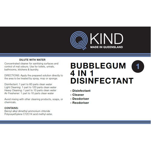 QKIND Bubblegum 4 in 1 Disinfectant 750mL Labelled Bottled with Trigger - Empty